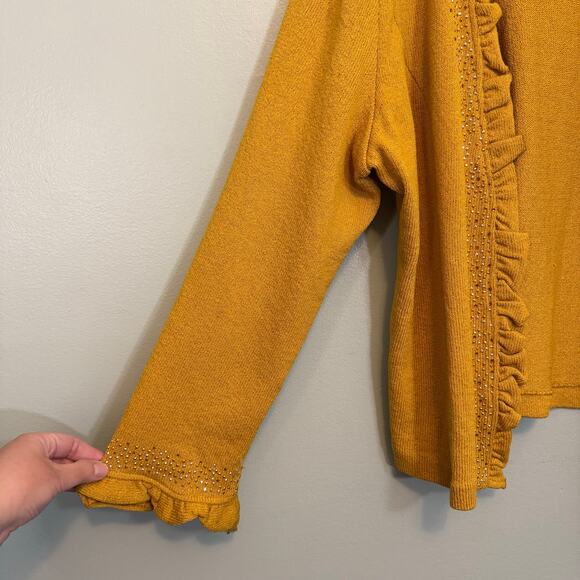 Todd & Olivia Cardigan Womens 20 Mustard Wool Ruffle Open  Sweater Embellished - Picture 5 of 12